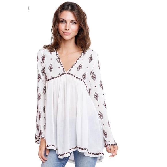Free People Embroidered Tunic Diamond Top - Picture 1 of 4